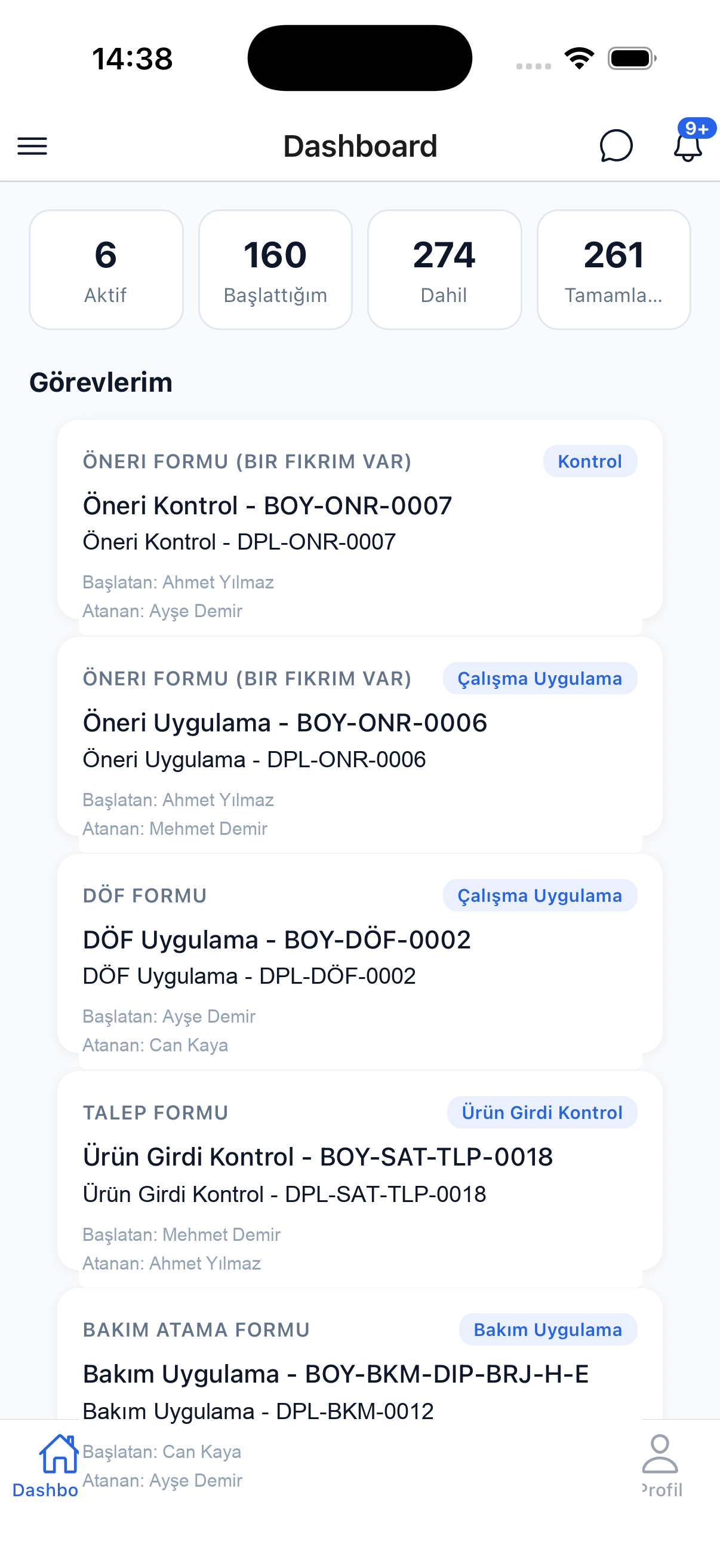 DigitalPlant mobil görev ekranı